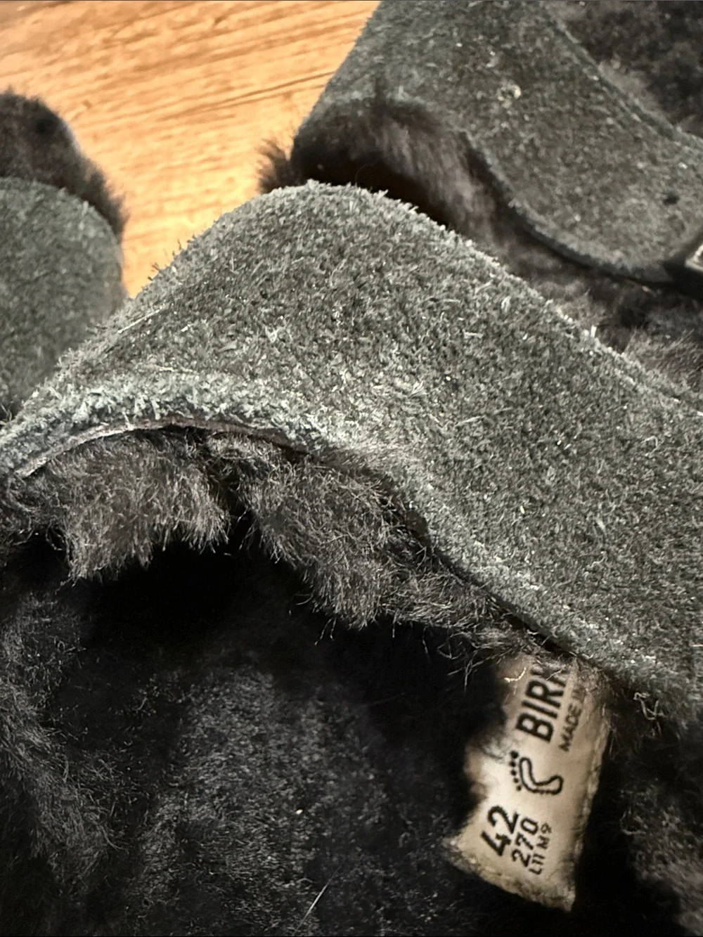Birkenstock Black Faux-Shearling Slide with Branded Strap